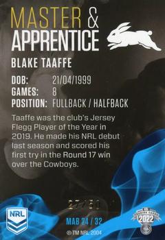 2022 NRL Traders - Master & Apprentice Blue #MAB24 Blake Taaffe Back